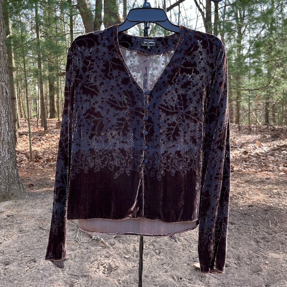 90s Jan Lindsay Silk Velvet Burnout Top Cardigan Sweater Size S
